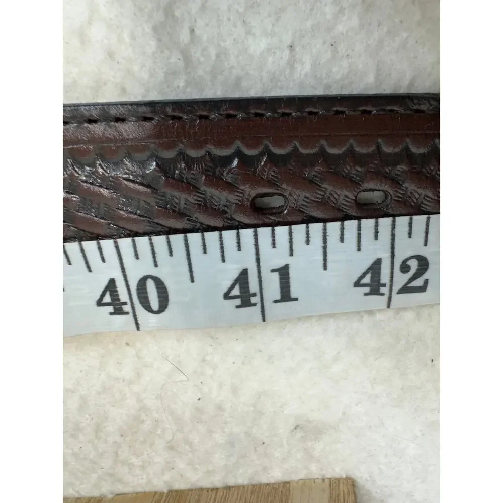 Western Brown Leather Belt Tooled Basketweave Embroidered Keeps & Conchos SZ 42